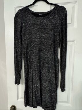 Express Long-Sleeve Knit Dress in sparkly Charcoal Black